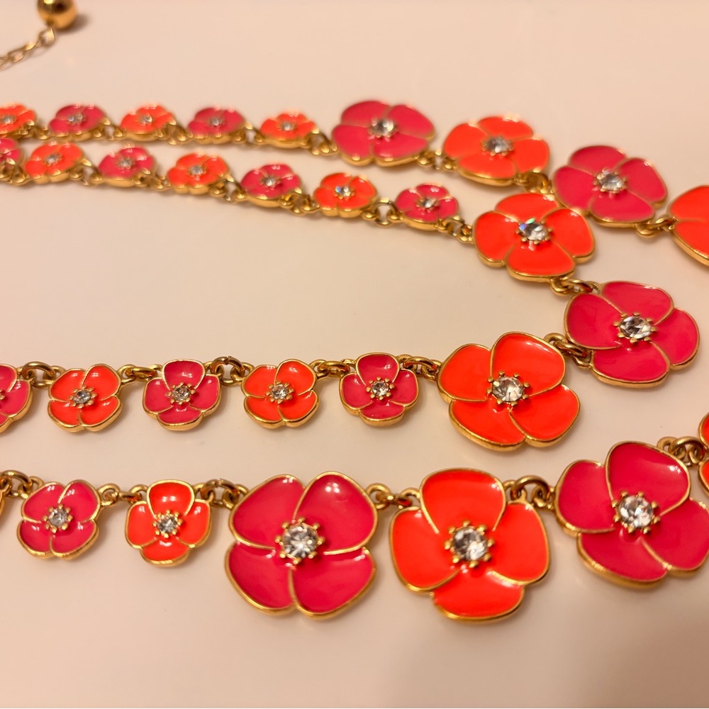 Floral Gold-Tone Pink & Orange Enamel Necklace - Women Jewelry